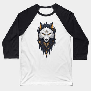 Golden Wilderness: Majestic Wolf Art Tee Baseball T-Shirt